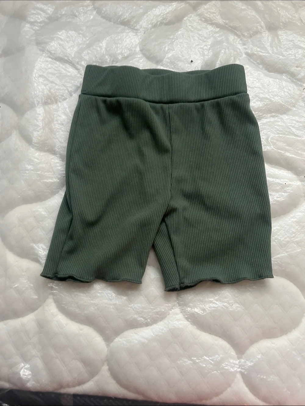 shosho Ribbed High-Waist Shorts in Sage Green